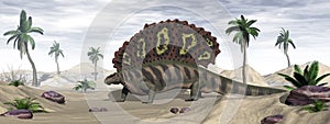 Edaphosaurus prehistoric animal walking on a rock - 3D render