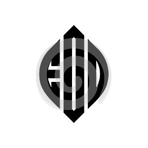 EDD circle letter logo design with circle and ellipse shape. EDD ellipse letters with typographic style. The three initials form a photo