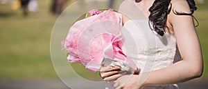 Edding bouquet in bride`s hands