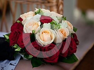 Edding bouquet of bright red roses photo