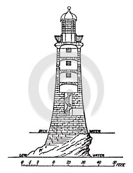 Eddystone Light house, vintage illustration