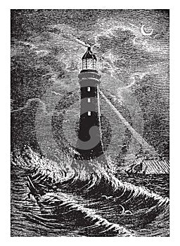 Eddystone Lighthouse, vintage illustration