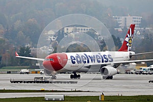 Edelweiss Air planes taxiing in Zurich Airport, ZRH