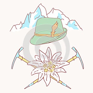 Edelweiss tyrolean hat alpenstock flower symbol alpinism alps germany logo photo