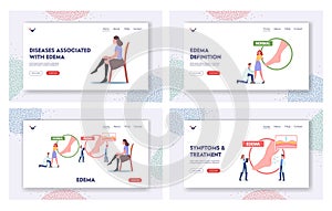 Edema Disease Landing Page Template Set. Doctor and Patient at Huge Infographics Presenting Healthy and Diseased Legs