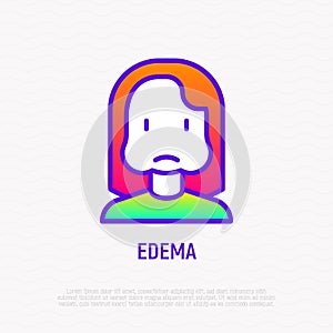 Edema thin line icon: woman with swollen cheeks