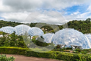 Eden Project, Cornwall, England: visitor attraction and educational centre with huge greenhouses