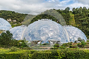 Eden Project, Cornwall, England: visitor attraction and educational centre with huge greenhouses