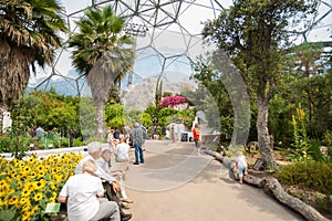 Eden Project visitors inside one of gaint domes