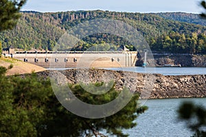 Edersee dam in germany with low water level