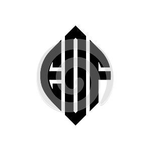 EDF circle letter logo design with circle and ellipse shape. EDF ellipse letters with typographic style. The three initials form a photo