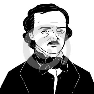 Edgar Allan Poe Cartoon Portrait Face Black White photo