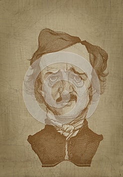 Edgar Allan Poe sepia portrait engraving style