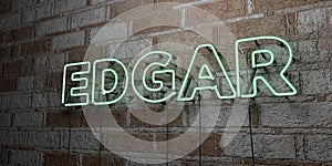 EDGAR - Glowing Neon Sign on stonework wall - 3D rendered royalty free stock illustration