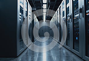 Edge computing datacenter featuring distributed processing nodes and modern infrastructure