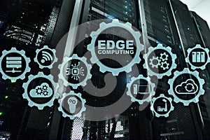 EDGE COMPUTING on modern server room background. Information technology and business concept for resource intensive photo