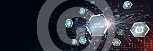 Edge computing modern IT technology on virtual screen. Business, technology, internet and networking concept. 3d illustration