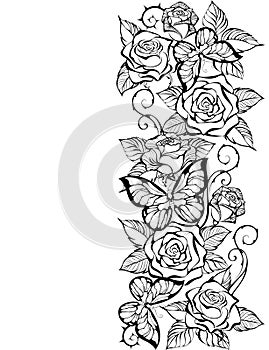 Edge of contour of roses and butterflies