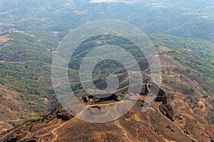 Edge of the fort with water bodies from the Suvela Machi top, Rajgad fort