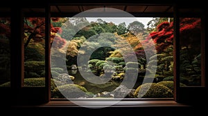 The edge and the garden seen from the Japanese room. Generative Ai