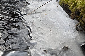 Edge of melting ice by the stream.