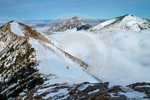 Okraj pohoří Velká Fatra na Slovensku. Zimní krajina