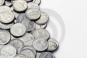 Edge Of A Pile Of Circulated Modern USA Jefferson Nickels