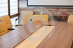 Edge of the table in the meeting room