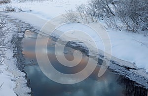 Edge of thin ice in the water