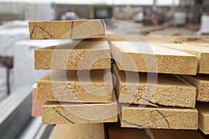 Edged boards.Building material.The material is made of wood photo