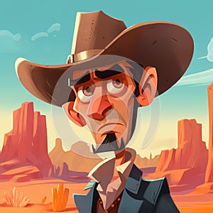 Edgy Caricature Cowboy In Western Landscape Nft photo