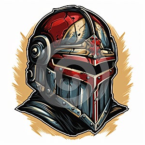Edgy Caricature Knight Helmet Symbol In Red Armor