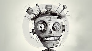 Edgy Caricature Robot With Grungy Texture And Grotesque Features