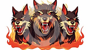 Edgy Caricatures: Three Wolves On Fire With Vibrant Color Gradients