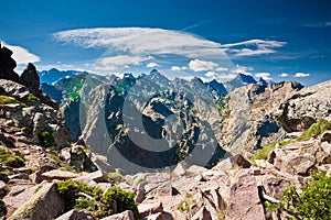 Edgy peaks of Corsican mountains