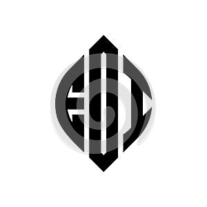 EDI circle letter logo design with circle and ellipse shape. EDI ellipse letters with typographic style. The three initials form a