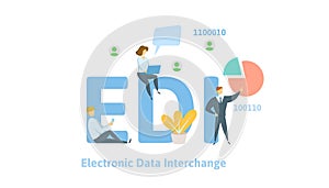 EDI, Electronic Data Interchange. Concept with keywords, letters and icons. Flat vector illustration on white background