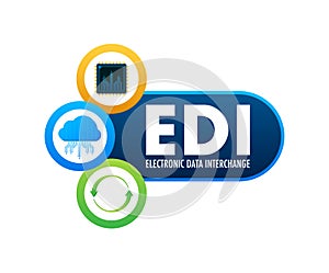 EDI - electronic data interchange. Devices, volume, database. Vector illustration.