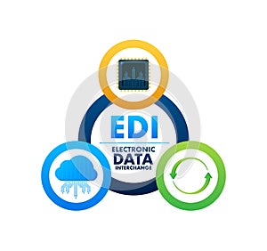 EDI - electronic data interchange. Devices, volume, database. Vector illustration.