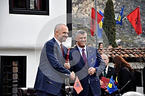 Edi Rama and Hashim Thaqi in front of the League of Prizren