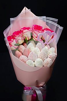 Edible bouquet, strawberries in glaze, strawberries, flowers