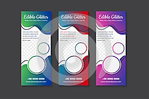 edible glitter business roll up design template, X-stand, Vertical flag-banner design layout