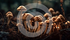 Edible mushroom growth, close up on toadstool generated by AI