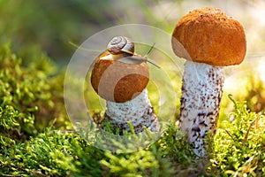 Edible mushrooms in a forest