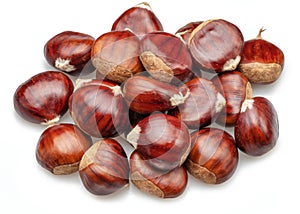 Edible sweet chestnuts isolated on white background