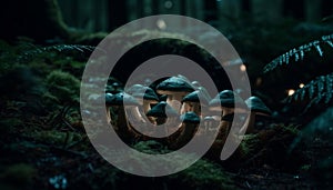 Edible toadstool grows in uncultivated forest beauty generated by AI