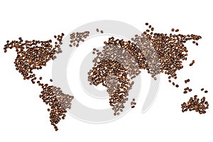 Edible world map made from coffee beans