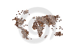 Edible world map made from coffee beans