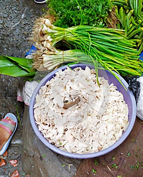 Edible young bamboo shoot (Soibum in Manipuri language) at Ima market Imphal Manipur Northeast India