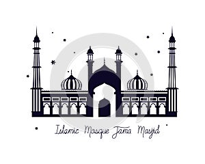 Edification of islamic mosque jama masjid and Indian independence day vector illustrator